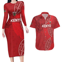 Kenya Rugby Custom Couples Matching Long Sleeve Bodycon Dress and Hawaiian Shirt Go Champions Simbas - Red Color