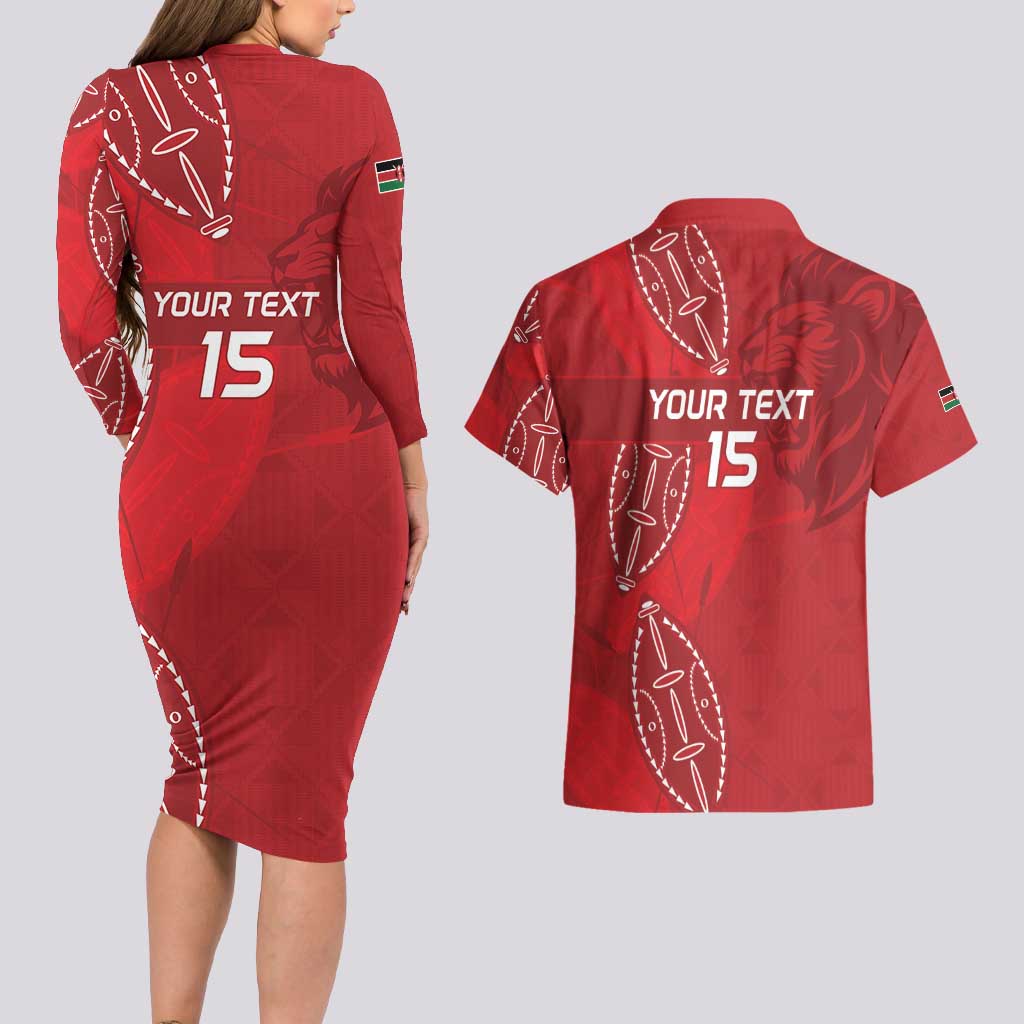 Kenya Rugby Custom Couples Matching Long Sleeve Bodycon Dress and Hawaiian Shirt Go Champions Simbas - Red Color