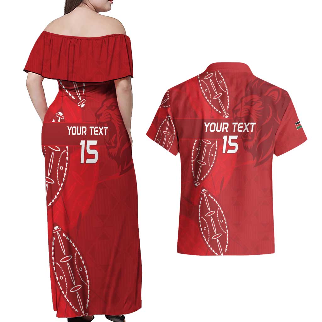 Kenya Rugby Custom Couples Matching Off Shoulder Maxi Dress and Hawaiian Shirt Go Champions Simbas - Red Color