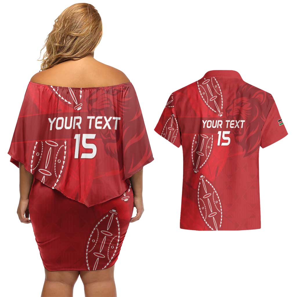 Kenya Rugby Custom Couples Matching Off Shoulder Short Dress and Hawaiian Shirt Go Champions Simbas - Red Color