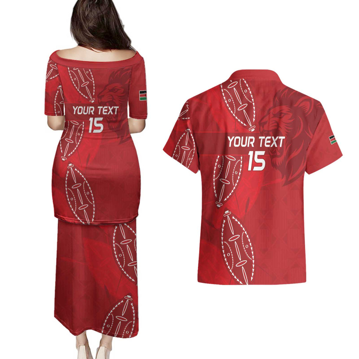 Kenya Rugby Custom Couples Matching Puletasi and Hawaiian Shirt Go Champions Simbas - Red Color