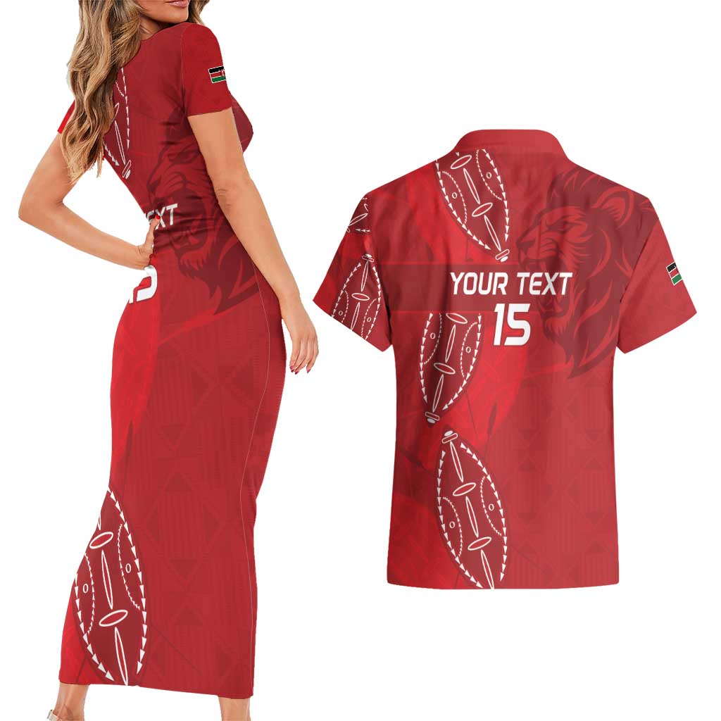 Kenya Rugby Custom Couples Matching Short Sleeve Bodycon Dress and Hawaiian Shirt Go Champions Simbas - Red Color