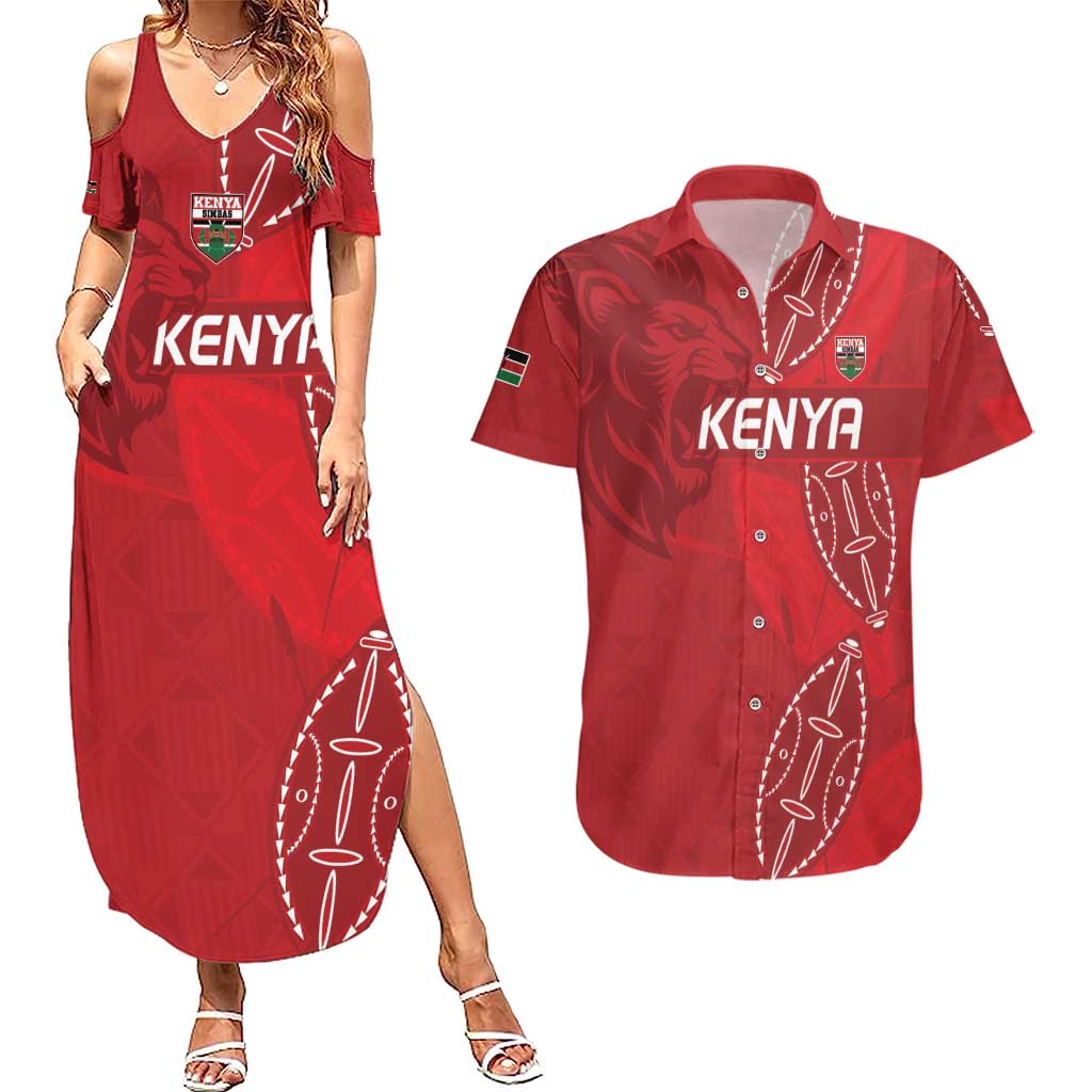 Kenya Rugby Custom Couples Matching Summer Maxi Dress and Hawaiian Shirt Go Champions Simbas - Red Color