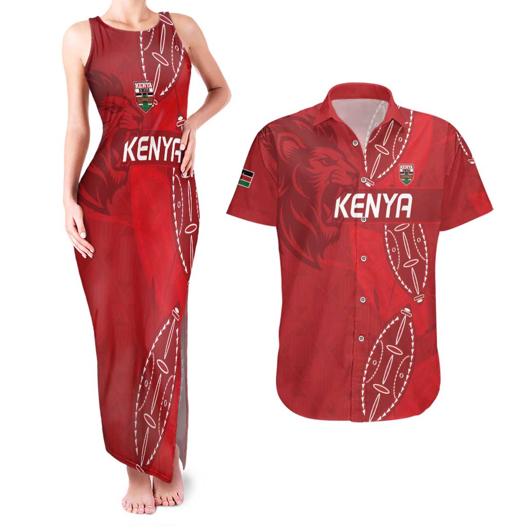 Kenya Rugby Custom Couples Matching Tank Maxi Dress and Hawaiian Shirt Go Champions Simbas - Red Color