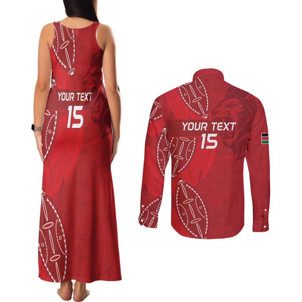 Kenya Rugby Custom Couples Matching Tank Maxi Dress and Long Sleeve Button Shirt Go Champions Simbas - Red Color