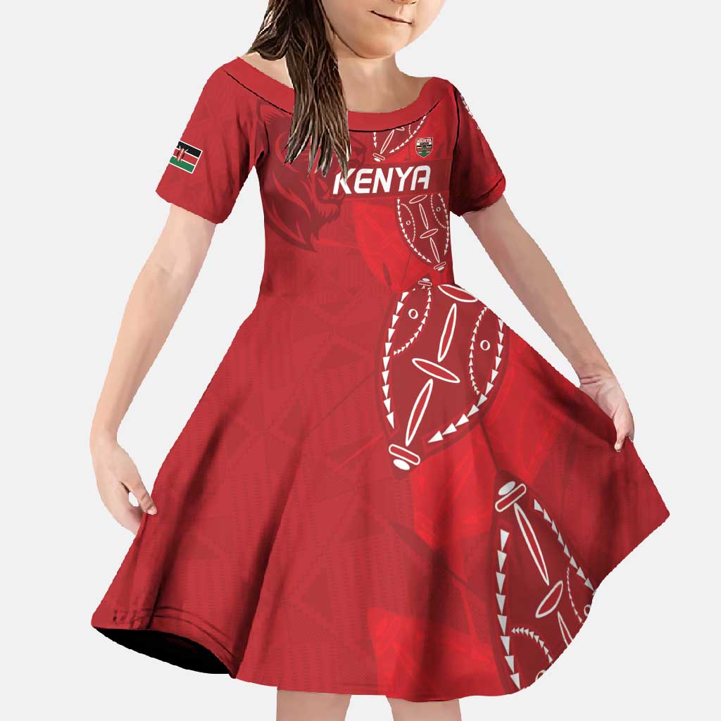 Kenya Rugby Custom Family Matching Long Sleeve Bodycon Dress and Hawaiian Shirt Go Champions Simbas - Red Color