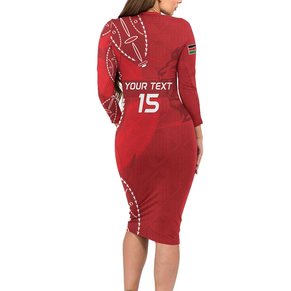 Kenya Rugby Custom Family Matching Long Sleeve Bodycon Dress and Hawaiian Shirt Go Champions Simbas - Red Color