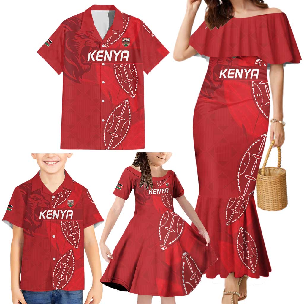 Kenya Rugby Custom Family Matching Mermaid Dress and Hawaiian Shirt Go Champions Simbas - Red Color