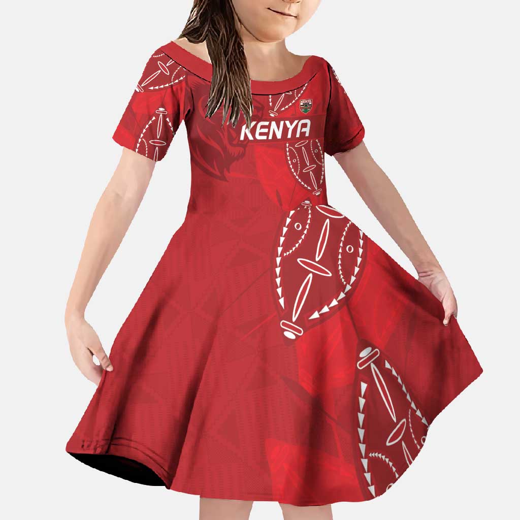Kenya Rugby Custom Family Matching Off Shoulder Maxi Dress and Hawaiian Shirt Go Champions Simbas - Red Color