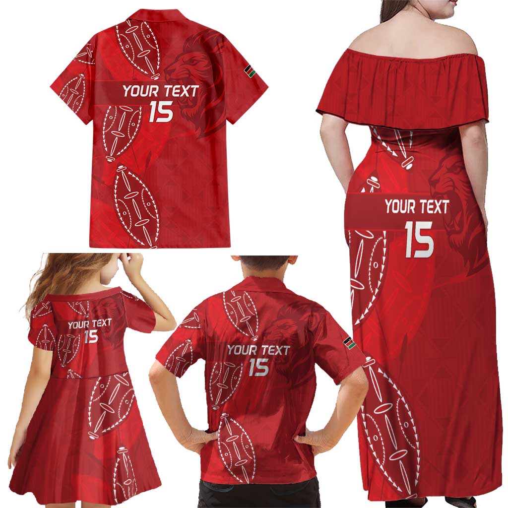 Kenya Rugby Custom Family Matching Off Shoulder Maxi Dress and Hawaiian Shirt Go Champions Simbas - Red Color