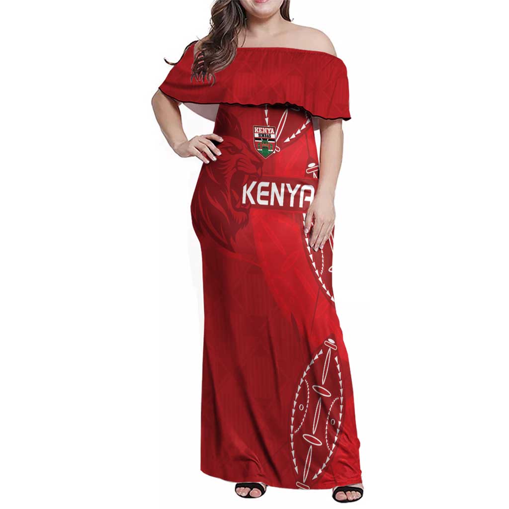 Kenya Rugby Custom Family Matching Off Shoulder Maxi Dress and Hawaiian Shirt Go Champions Simbas - Red Color