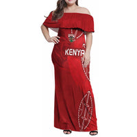Kenya Rugby Custom Family Matching Off Shoulder Maxi Dress and Hawaiian Shirt Go Champions Simbas - Red Color