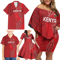 Kenya Rugby Custom Family Matching Off Shoulder Short Dress and Hawaiian Shirt Go Champions Simbas - Red Color
