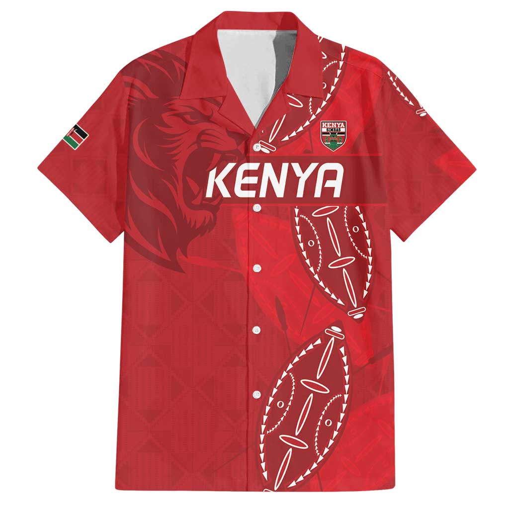 Kenya Rugby Custom Family Matching Off Shoulder Short Dress and Hawaiian Shirt Go Champions Simbas - Red Color