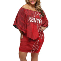 Kenya Rugby Custom Family Matching Off Shoulder Short Dress and Hawaiian Shirt Go Champions Simbas - Red Color