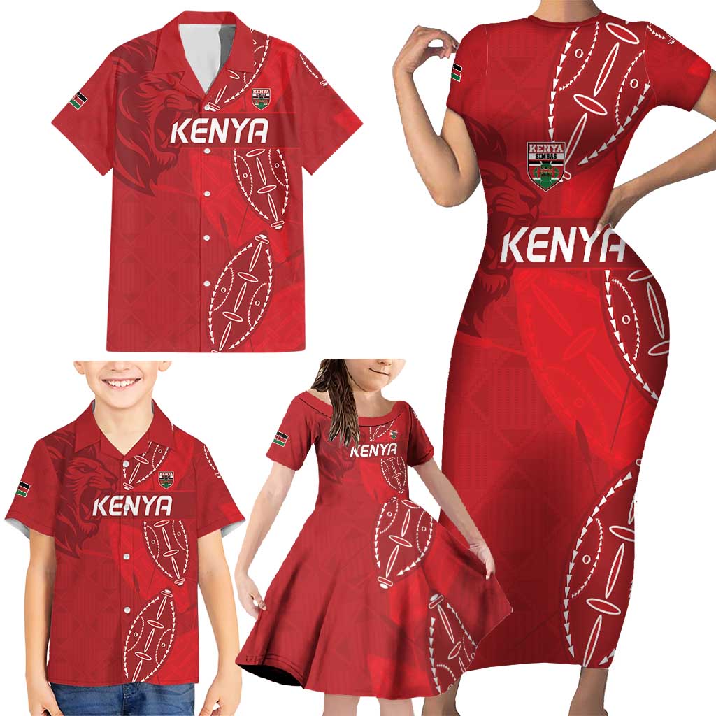 Kenya Rugby Custom Family Matching Short Sleeve Bodycon Dress and Hawaiian Shirt Go Champions Simbas - Red Color