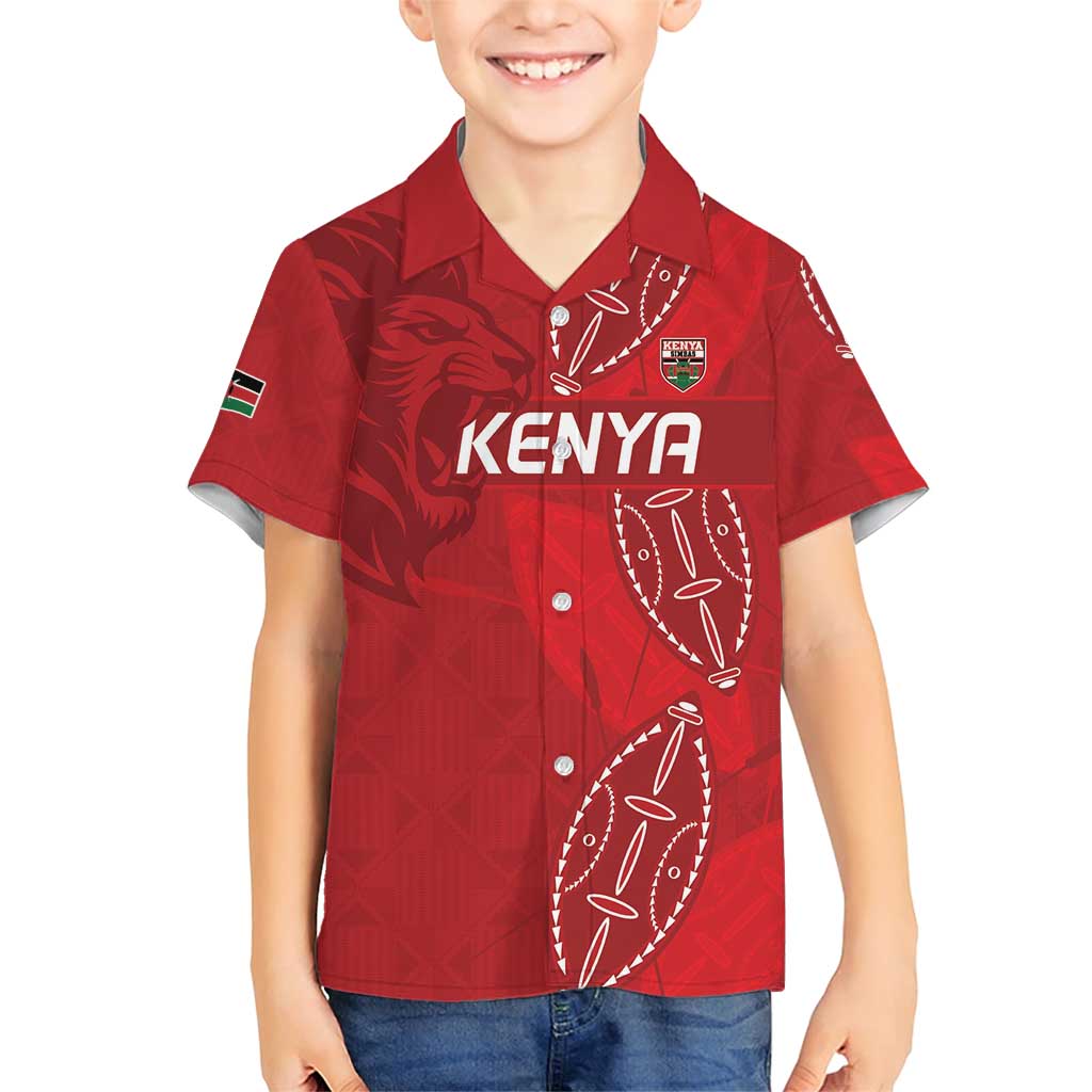 Kenya Rugby Custom Family Matching Short Sleeve Bodycon Dress and Hawaiian Shirt Go Champions Simbas - Red Color