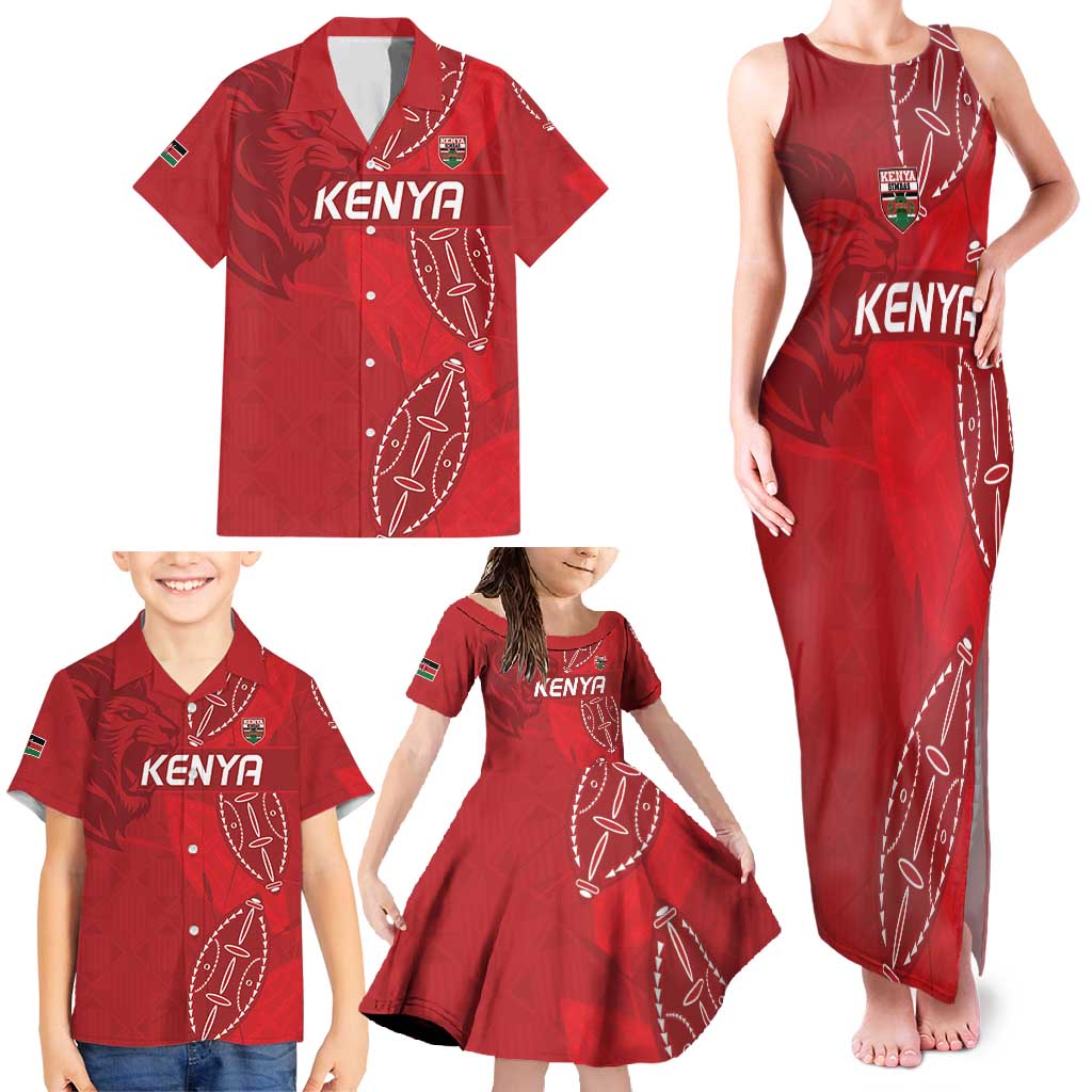 Kenya Rugby Custom Family Matching Tank Maxi Dress and Hawaiian Shirt Go Champions Simbas - Red Color