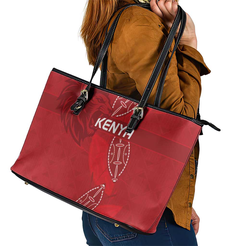 Kenya Rugby Leather Tote Bag Go Champions Simbas - Red Color