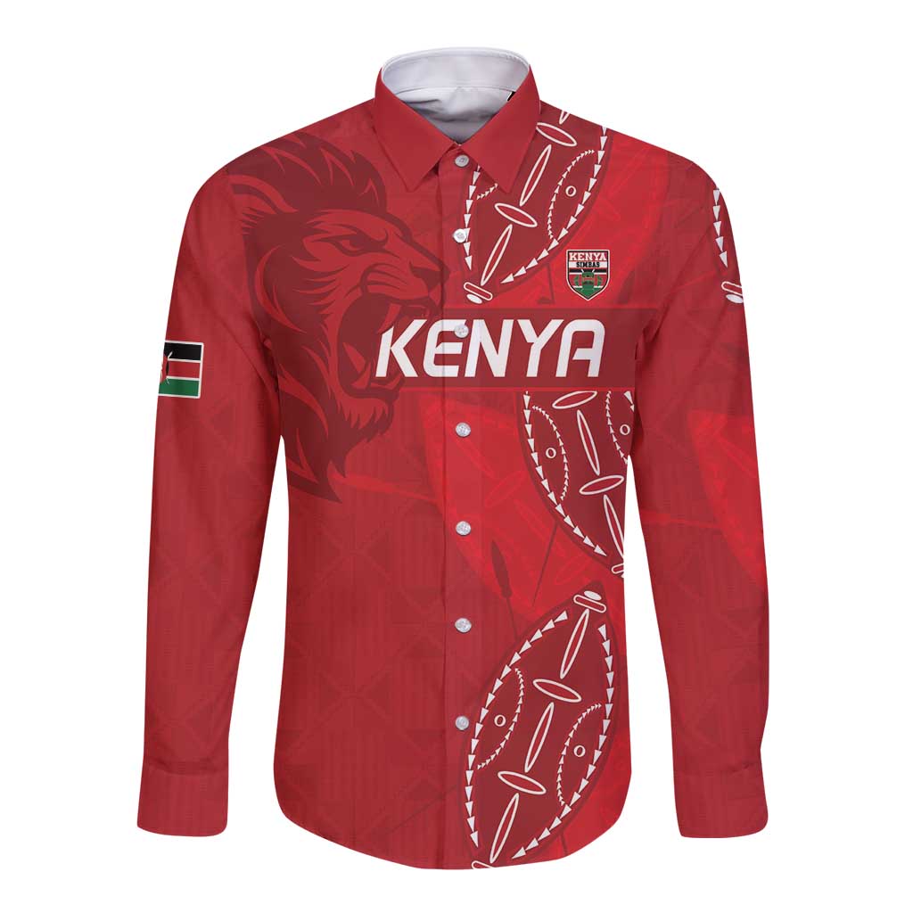 Kenya Rugby Custom Long Sleeve Button Shirt Go Champions Simbas - Red Color