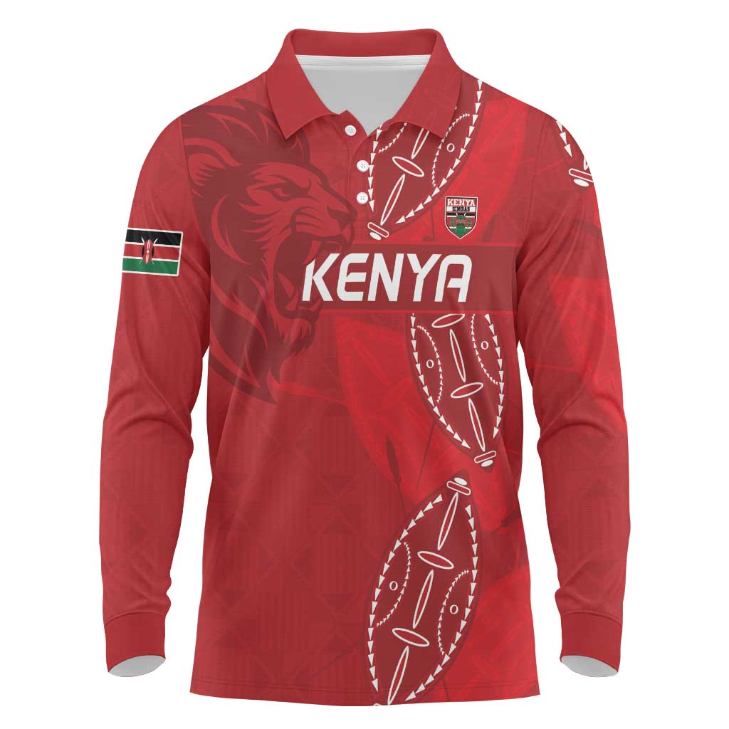 Kenya Rugby Custom Long Sleeve Polo Shirt Go Champions Simbas - Red Color