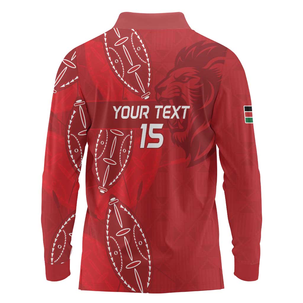 Kenya Rugby Custom Long Sleeve Polo Shirt Go Champions Simbas - Red Color