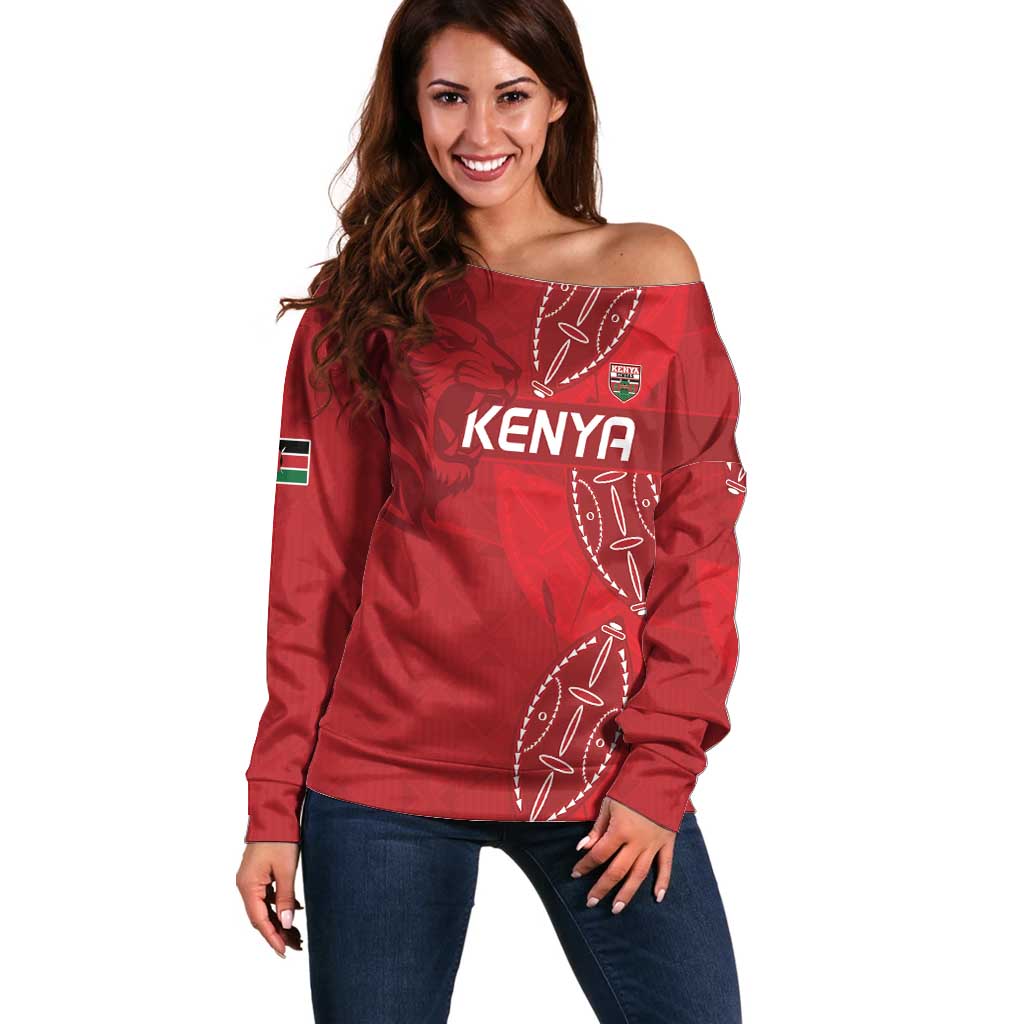 Kenya Rugby Custom Off Shoulder Sweater Go Champions Simbas - Red Color