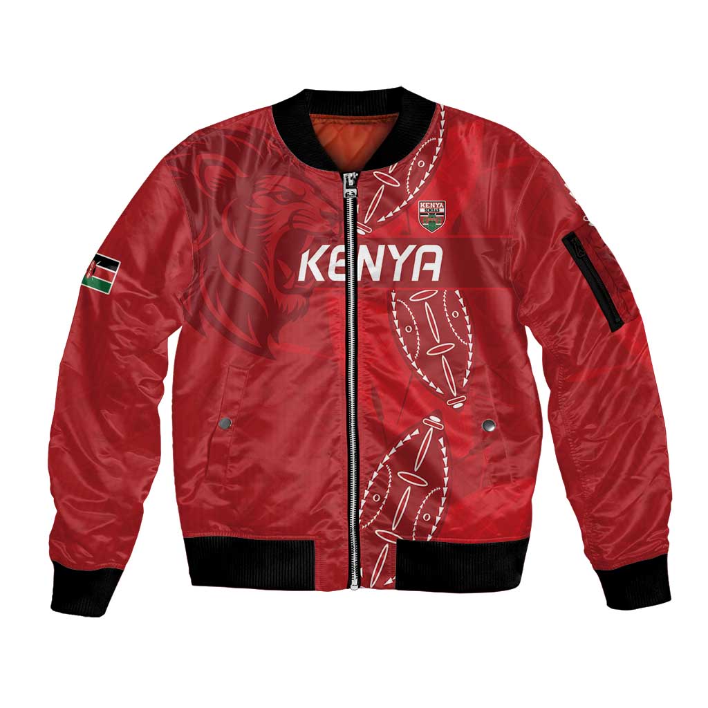 Kenya Rugby Custom Sleeve Zip Bomber Jacket Go Champions Simbas - Red Color