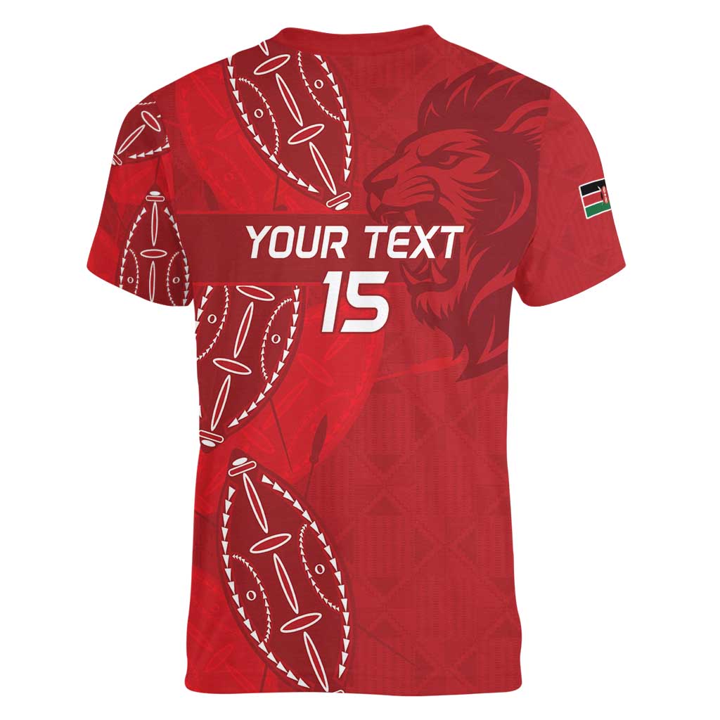 Kenya Rugby Custom Women V-Neck T-Shirt Go Champions Simbas - Red Color