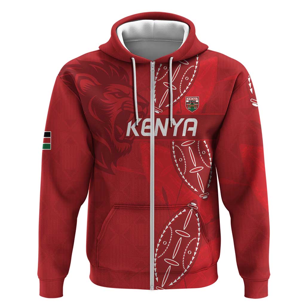 Kenya Rugby Custom Zip Hoodie Go Champions Simbas - Red Color