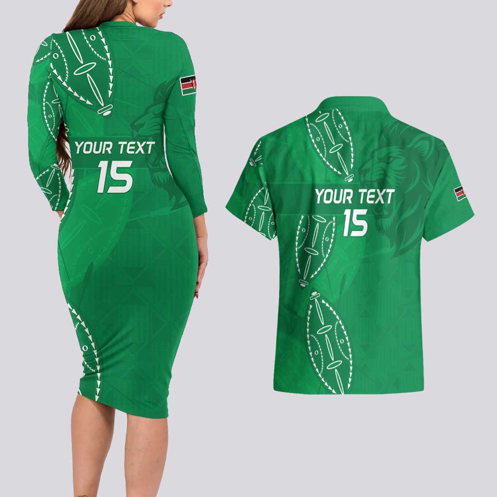 Kenya Rugby Custom Couples Matching Long Sleeve Bodycon Dress and Hawaiian Shirt Go Champions Simbas - Green Color