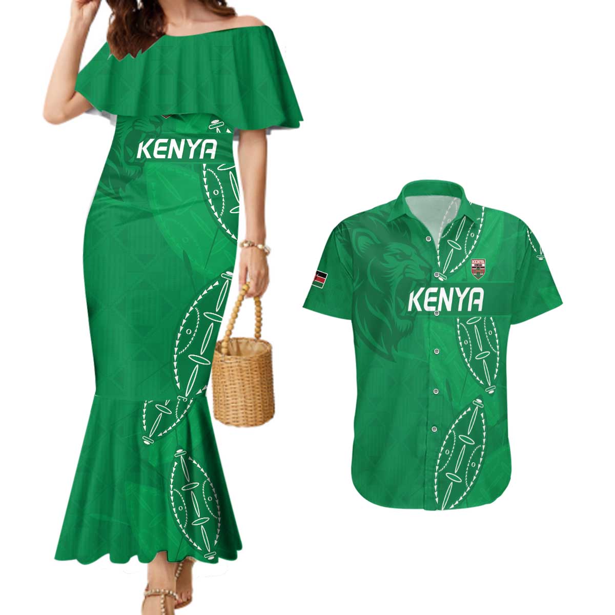 Kenya Rugby Custom Couples Matching Mermaid Dress and Hawaiian Shirt Go Champions Simbas - Green Color
