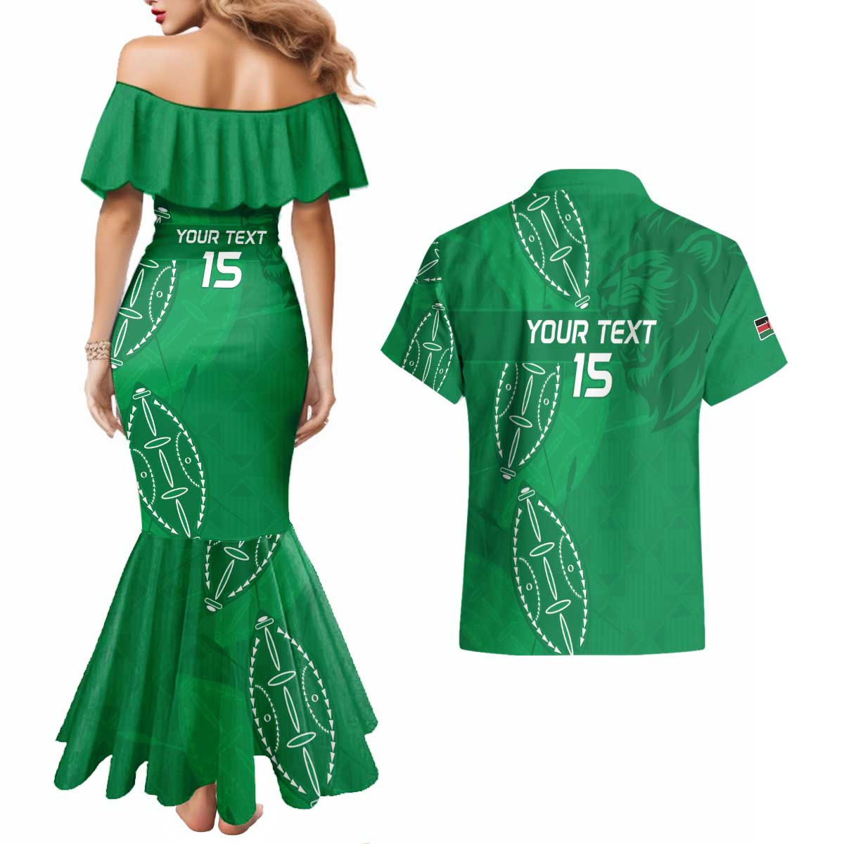 Kenya Rugby Custom Couples Matching Mermaid Dress and Hawaiian Shirt Go Champions Simbas - Green Color