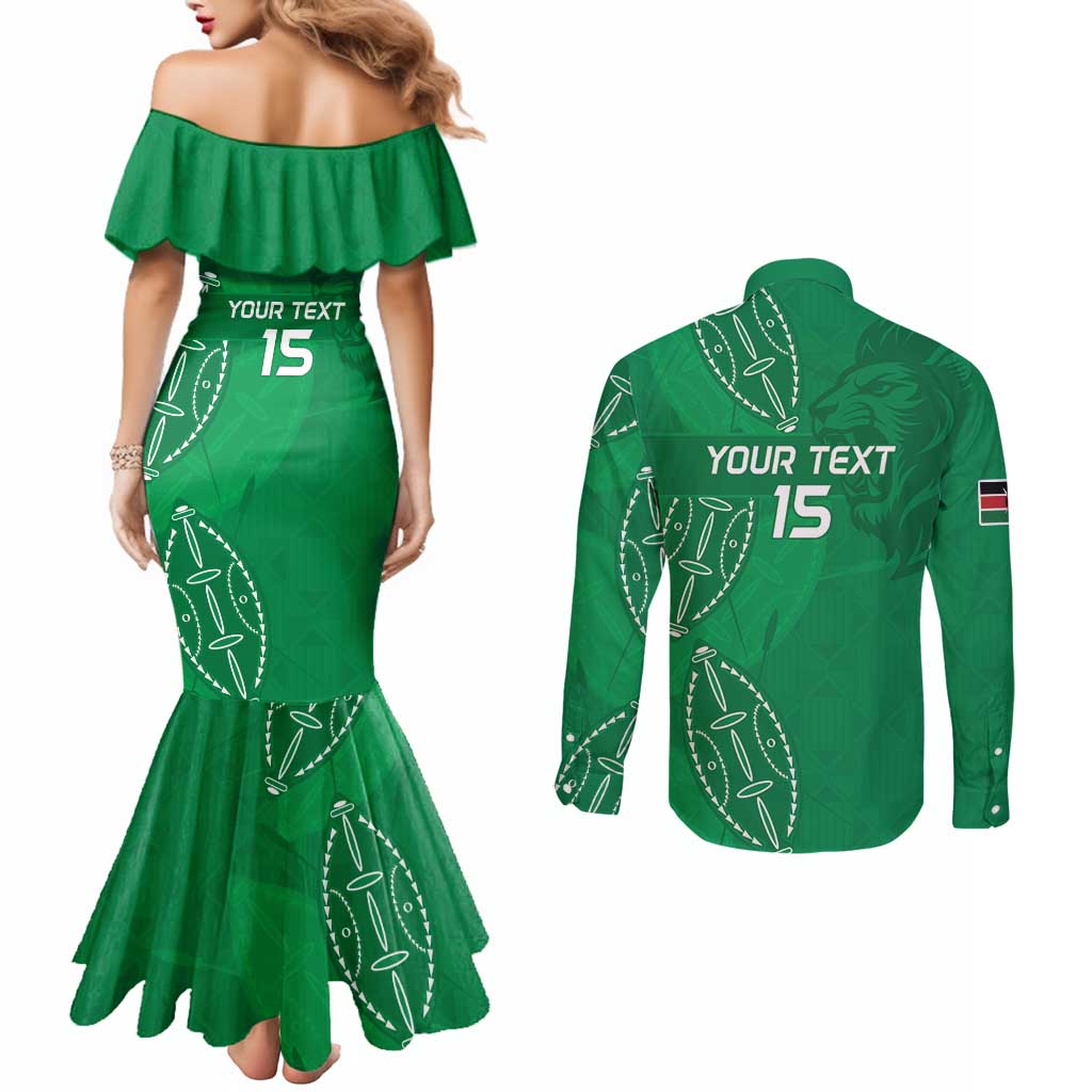 Kenya Rugby Custom Couples Matching Mermaid Dress and Long Sleeve Button Shirt Go Champions Simbas - Green Color