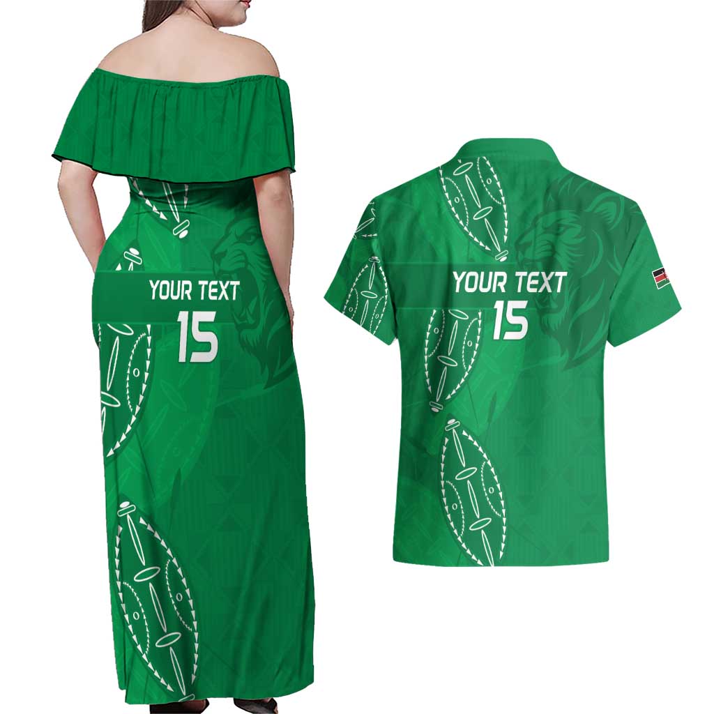 Kenya Rugby Custom Couples Matching Off Shoulder Maxi Dress and Hawaiian Shirt Go Champions Simbas - Green Color