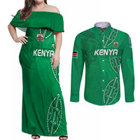 Kenya Rugby Custom Couples Matching Off Shoulder Maxi Dress and Long Sleeve Button Shirt Go Champions Simbas - Green Color
