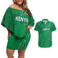 Kenya Rugby Custom Couples Matching Off Shoulder Short Dress and Hawaiian Shirt Go Champions Simbas - Green Color