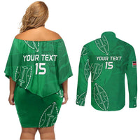 Kenya Rugby Custom Couples Matching Off Shoulder Short Dress and Long Sleeve Button Shirt Go Champions Simbas - Green Color