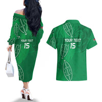Kenya Rugby Custom Couples Matching Off The Shoulder Long Sleeve Dress and Hawaiian Shirt Go Champions Simbas - Green Color