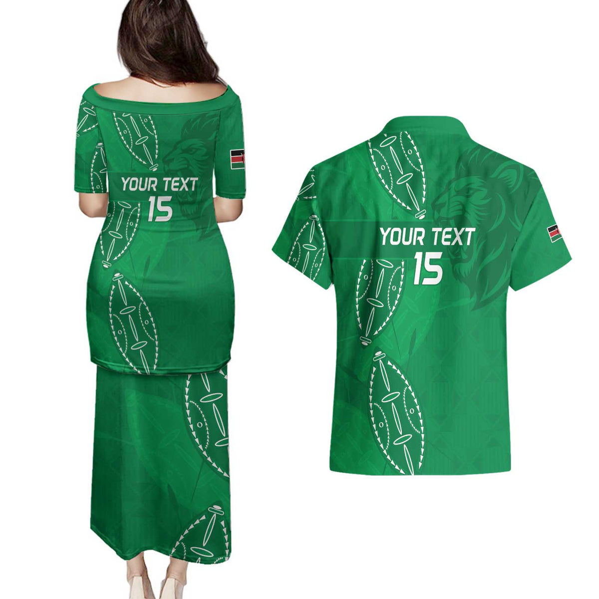 Kenya Rugby Custom Couples Matching Puletasi and Hawaiian Shirt Go Champions Simbas - Green Color