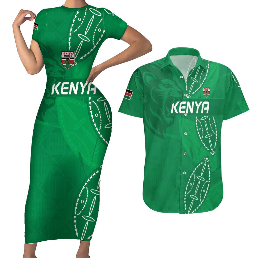 Kenya Rugby Custom Couples Matching Short Sleeve Bodycon Dress and Hawaiian Shirt Go Champions Simbas - Green Color