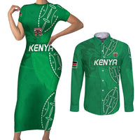 Kenya Rugby Custom Couples Matching Short Sleeve Bodycon Dress and Long Sleeve Button Shirt Go Champions Simbas - Green Color