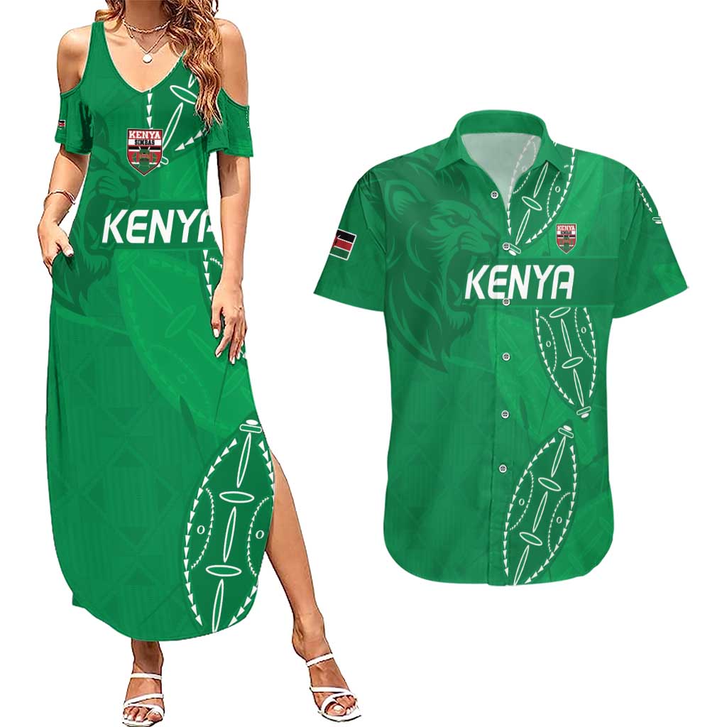 Kenya Rugby Custom Couples Matching Summer Maxi Dress and Hawaiian Shirt Go Champions Simbas - Green Color