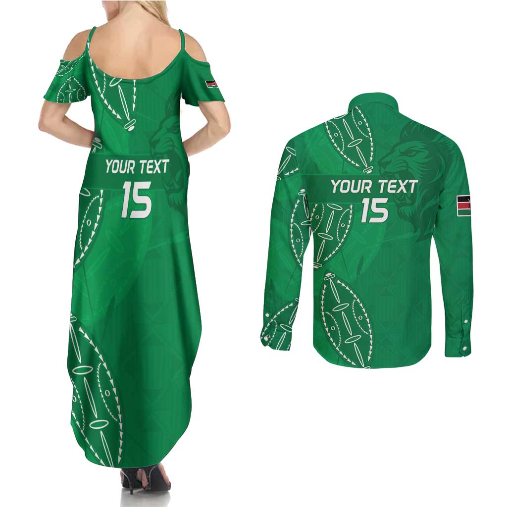 Kenya Rugby Custom Couples Matching Summer Maxi Dress and Long Sleeve Button Shirt Go Champions Simbas - Green Color