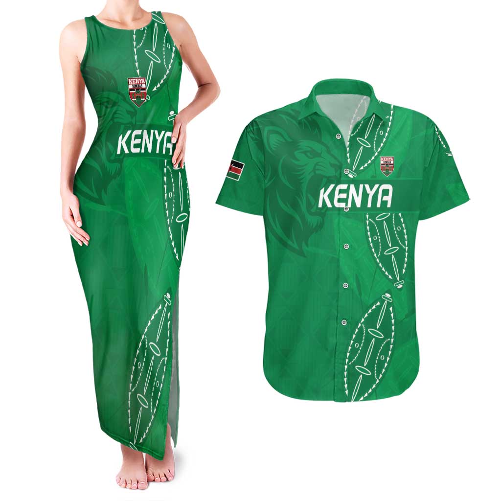 Kenya Rugby Custom Couples Matching Tank Maxi Dress and Hawaiian Shirt Go Champions Simbas - Green Color