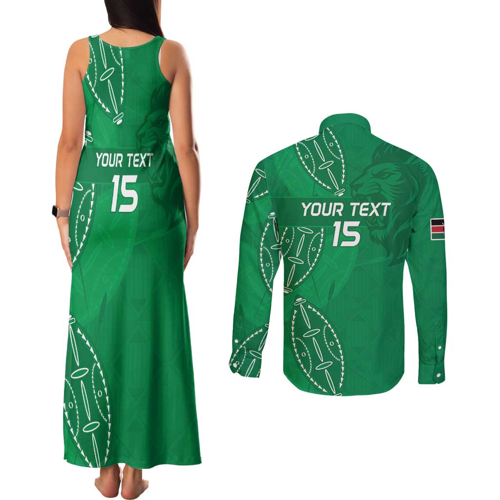 Kenya Rugby Custom Couples Matching Tank Maxi Dress and Long Sleeve Button Shirt Go Champions Simbas - Green Color