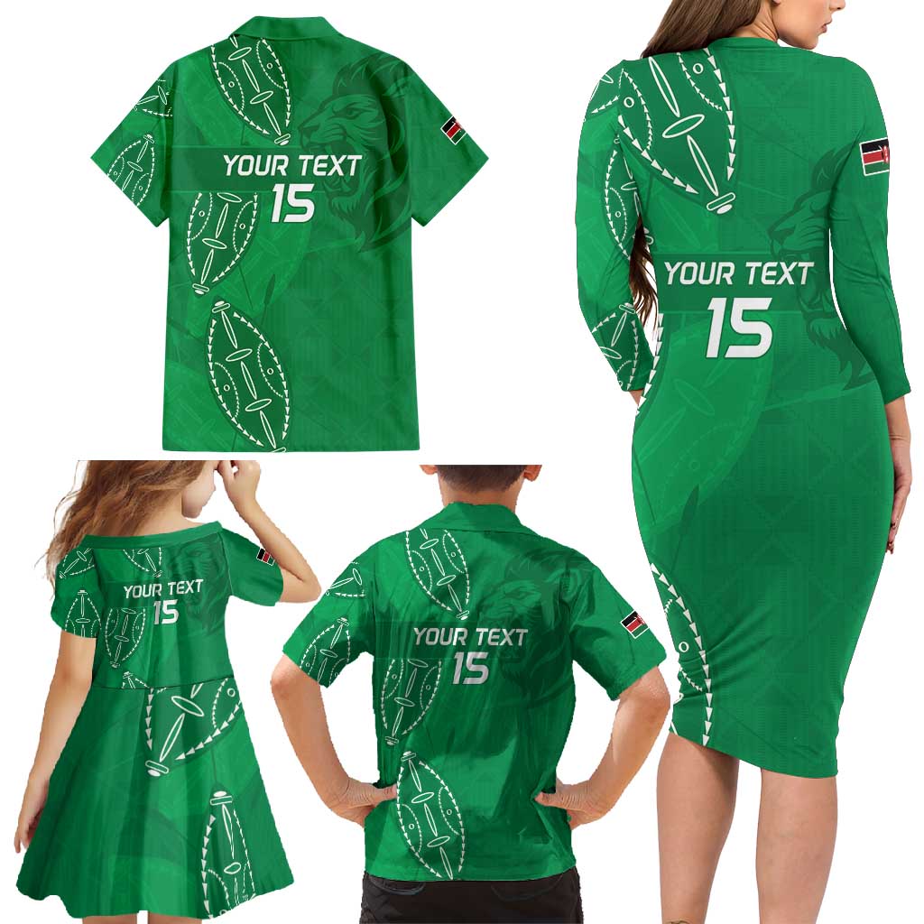 Kenya Rugby Custom Family Matching Long Sleeve Bodycon Dress and Hawaiian Shirt Go Champions Simbas - Green Color