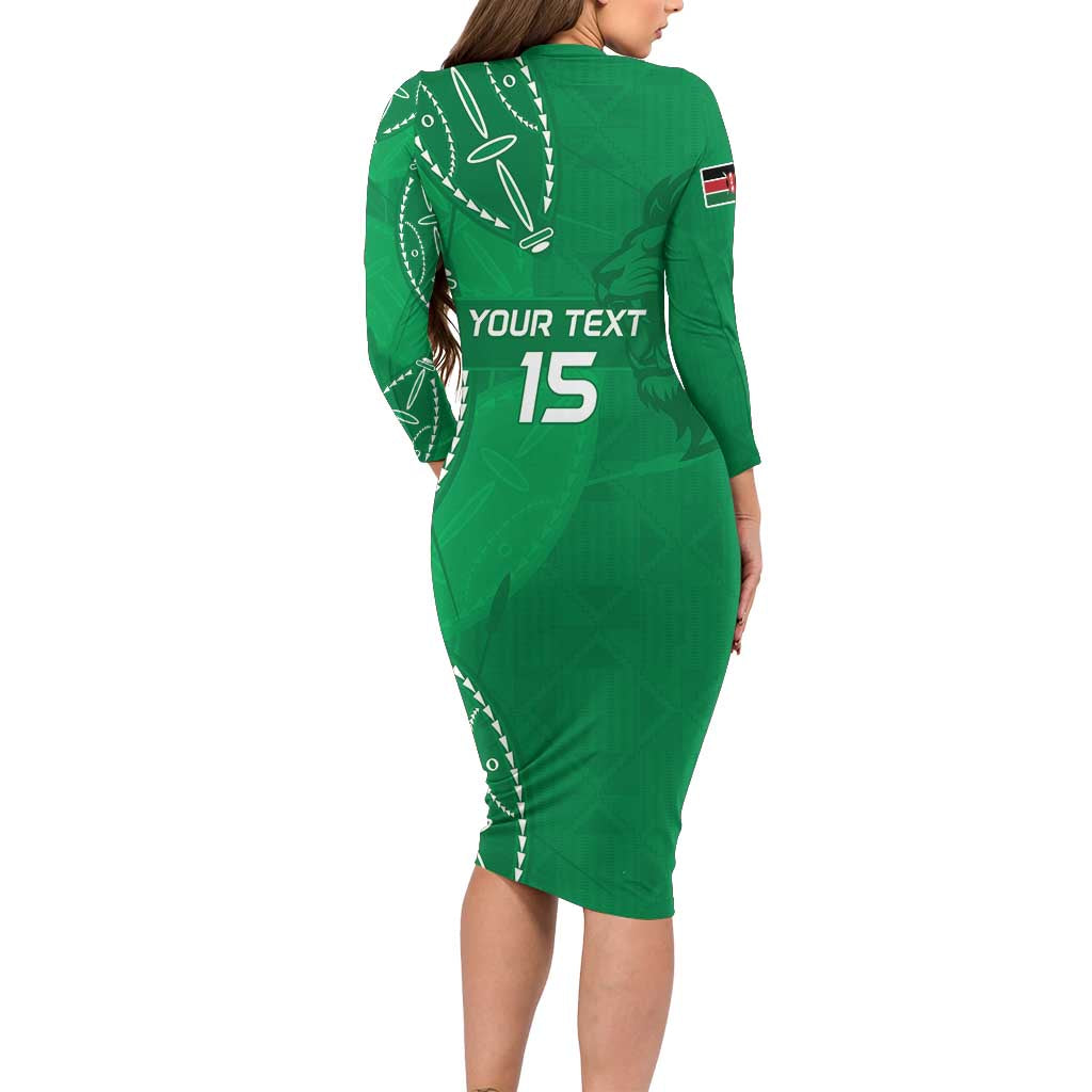 Kenya Rugby Custom Family Matching Long Sleeve Bodycon Dress and Hawaiian Shirt Go Champions Simbas - Green Color