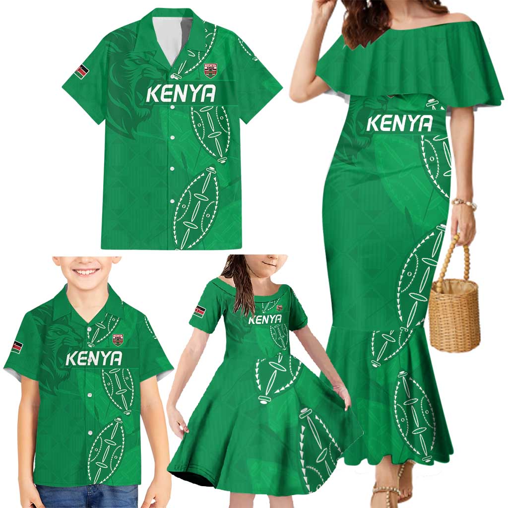Kenya Rugby Custom Family Matching Mermaid Dress and Hawaiian Shirt Go Champions Simbas - Green Color