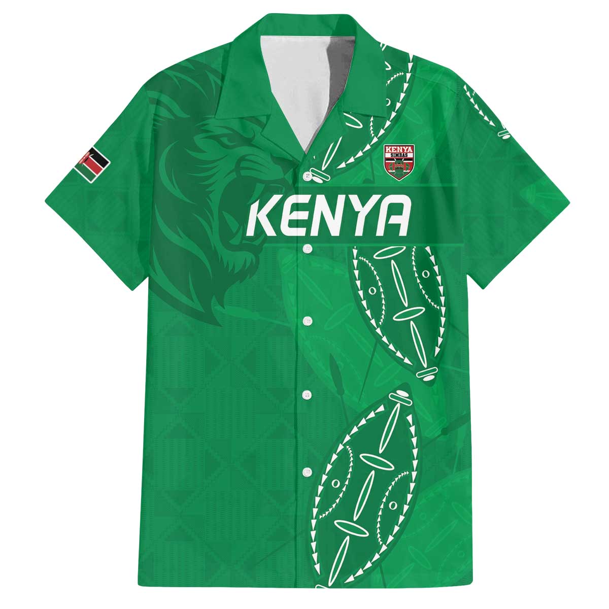 Kenya Rugby Custom Family Matching Off The Shoulder Long Sleeve Dress and Hawaiian Shirt Go Champions Simbas - Green Color